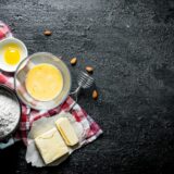 Flour with butter and egg on a napkin.