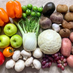 Healthy eating: grocery shopping or delivery of fresh fruits and vegetables. Rich vitamin vegetables